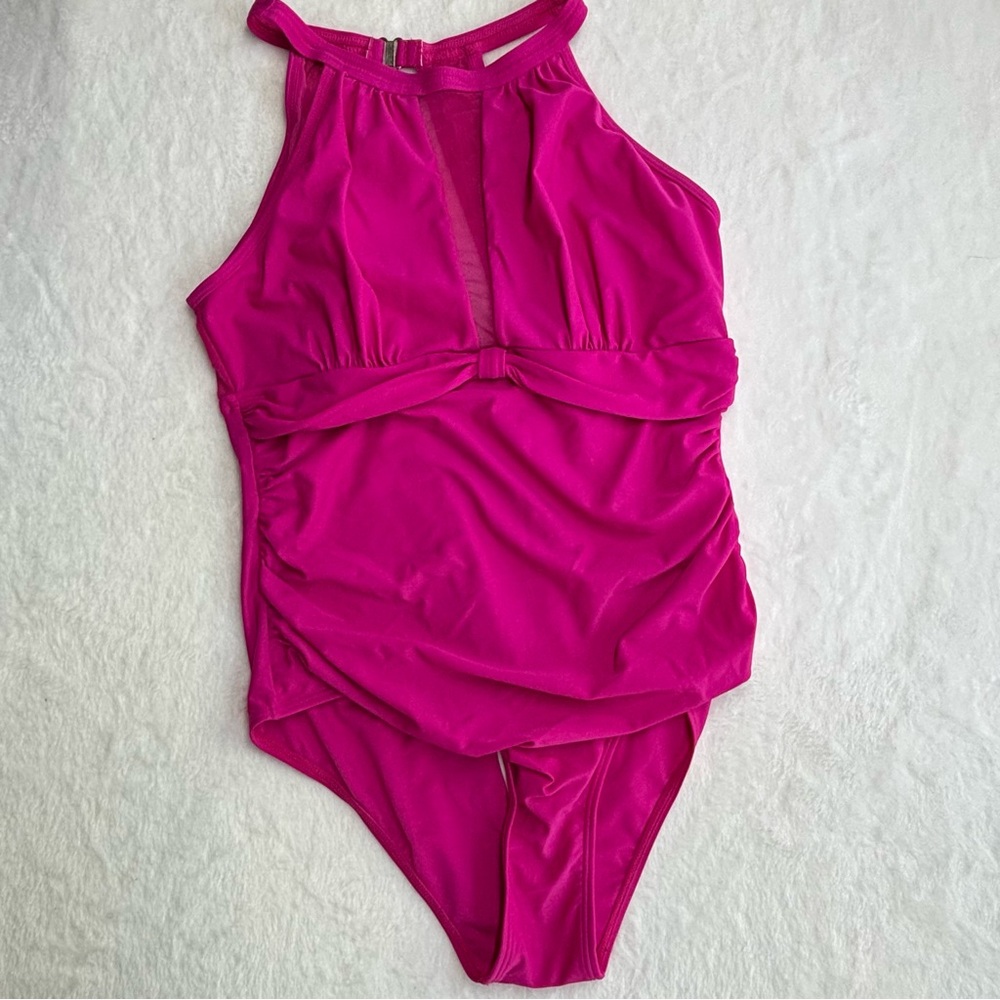 Fuchsia High-Neck One-Piece Slimming  Swimsuit Medium